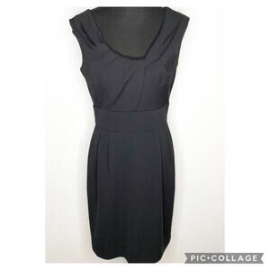 WHBM black twisted gathered scoop neck cap sleeve sheath dress size 8
